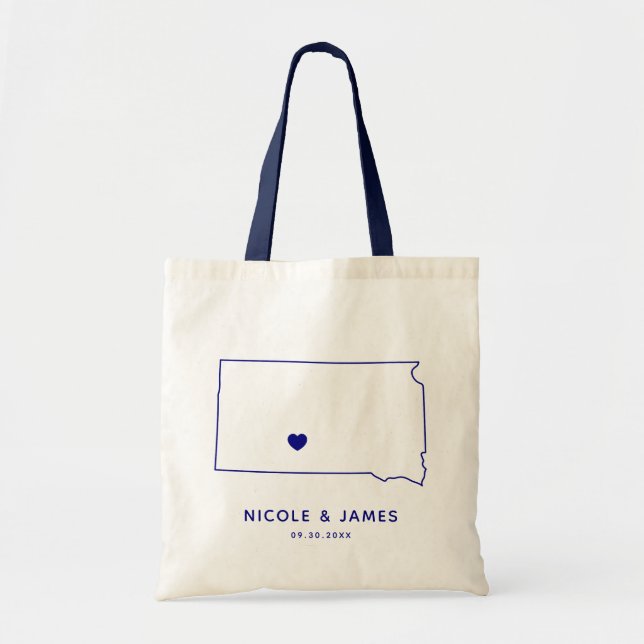 South Dakota Wedding Welcome Bag Map Tote, Navy (Front)