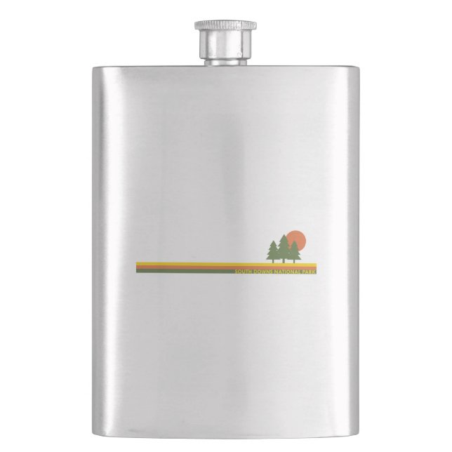 South Downs National Park Pine Trees Sun Hip Flask (Front)