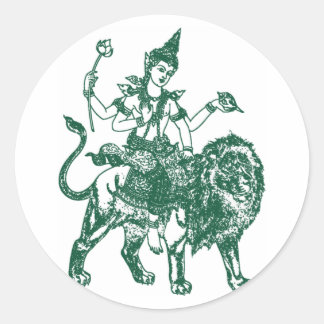 SOUTH EAST ASIAN SITTING BUDDHA ON LION CLASSIC ROUND STICKER