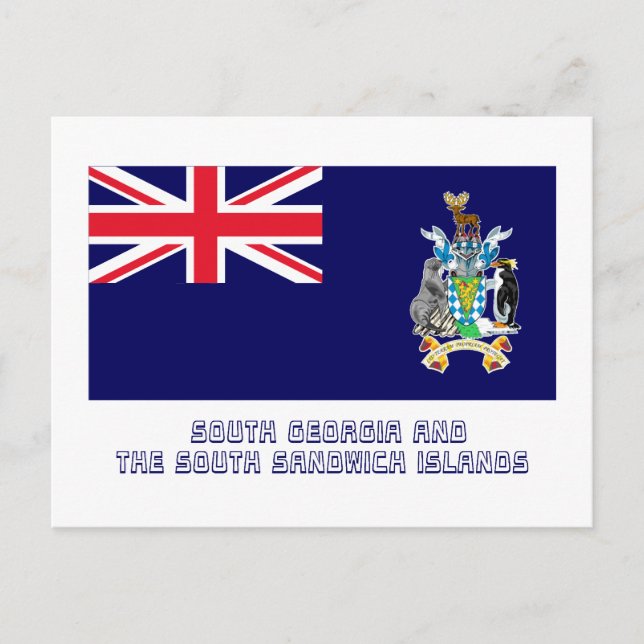 South Georgia &  S Sandwich Islands Flag with Name Postcard (Front)