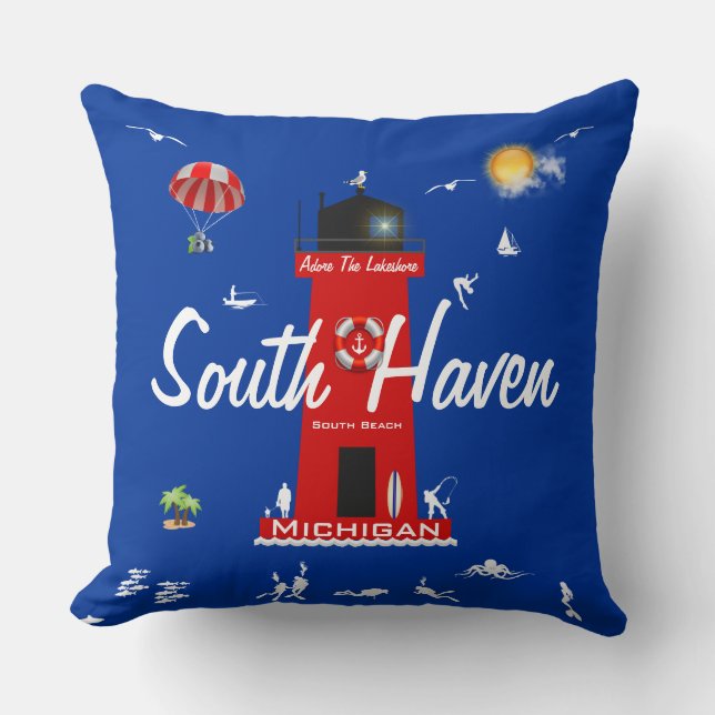 South Haven - Adore The Lakeshore Throw Pillow (Front)