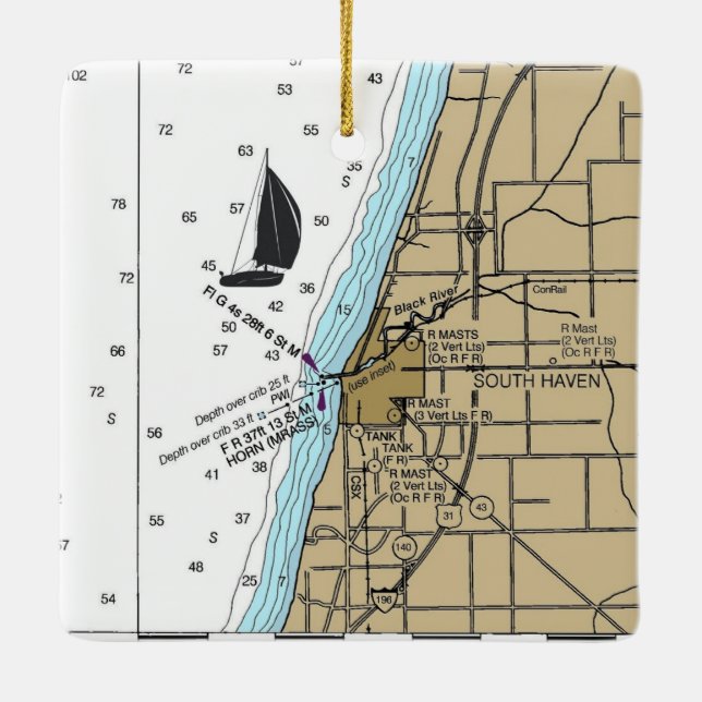 South Haven MI Chart Ceramic Ornament (Back)