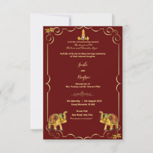  south indian red elephant wedding invitation