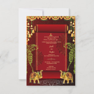 south indian red scroll wedding invitation