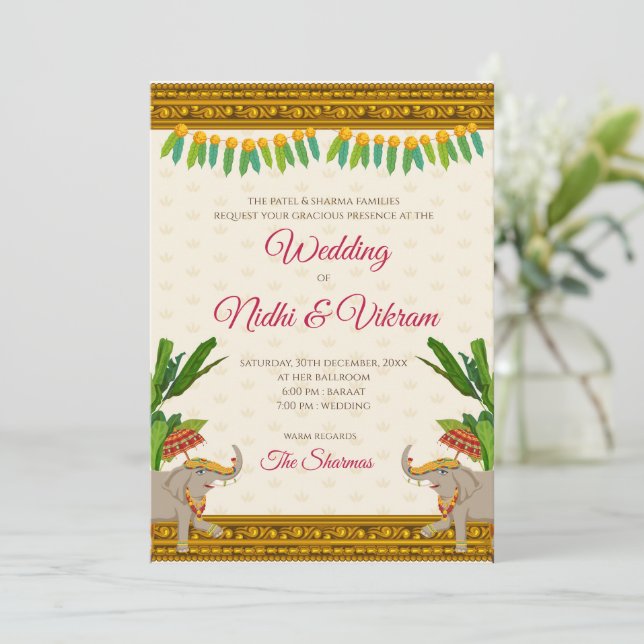 South Indian wedding cards & Elephant invitations (Standing Front)