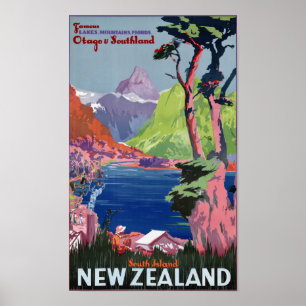 South Island New Zealand Poster vintage restauré