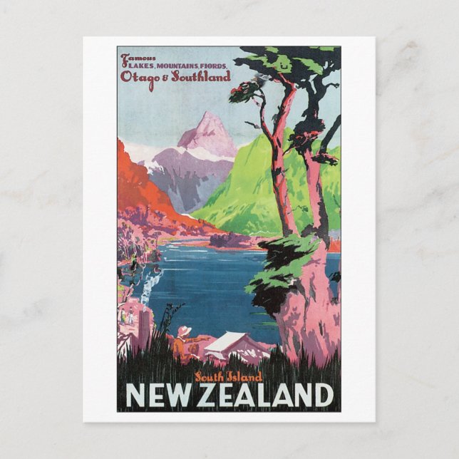 South Island New Zealand Travel Poster Postcard (Front)
