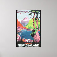 South Island New Zealand Vintage Travel Poster