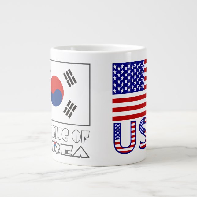South Korea and USA Flags Large Coffee Mug (Front)