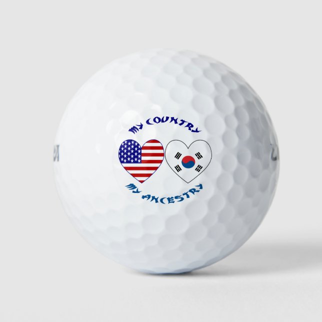 South Korea and USA Hearts My Country My Ancestry  Golf Balls (Front)