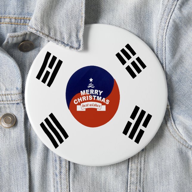 South Korea Flag Christmas: Merry Christmas Wishes 6 Inch Round Button (In Situ)