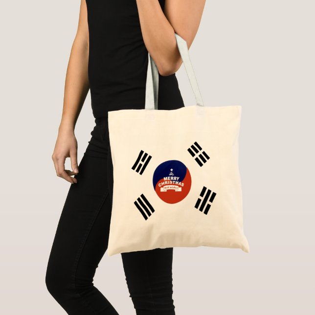 South Korea Flag Christmas: Merry Christmas Wishes Tote Bag (Front (Product))