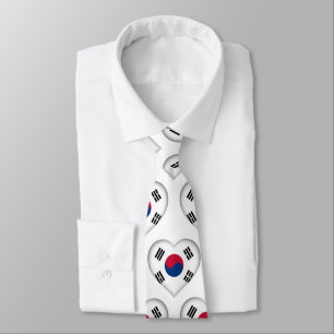 South Korea Flag Colours Heart Pattern Neck Tie