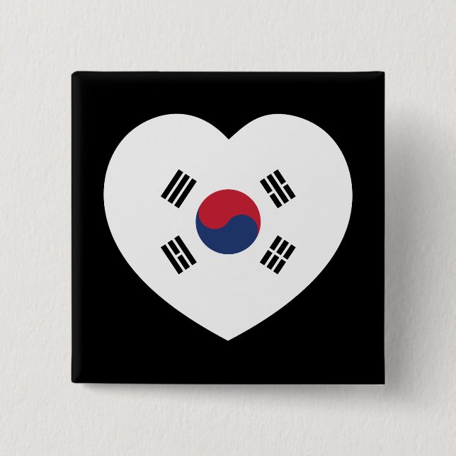 South Korea Flag Heart 2 Inch Square Button (Front)