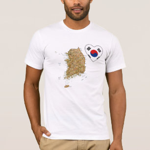 South Korea Flag Heart and Map T-Shirt