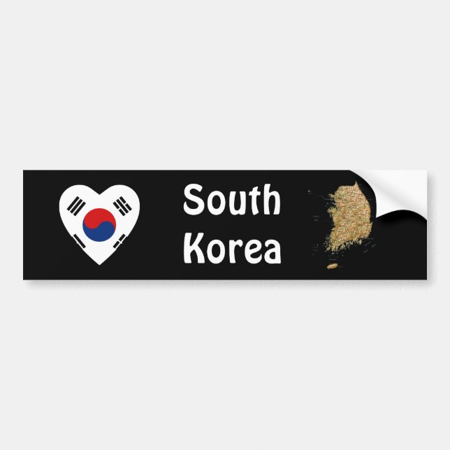 South Korea Flag Heart + Map Bumper Sticker (Front)