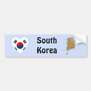 South Korea Flag Heart + Map Bumper Sticker