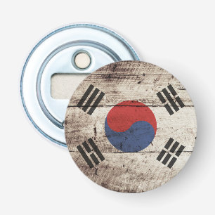 South Korea Flag on Old Wood Grain Bottle Opener