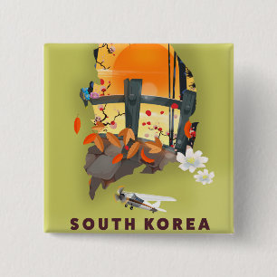 South Korea illustrated map poster 2 Inch Square Button