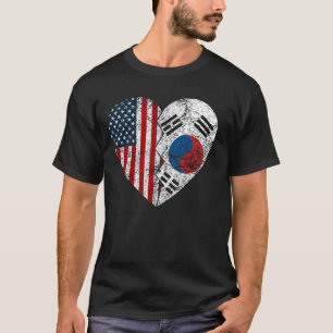 South Korea Korean American Flag Heart United Stat T-Shirt