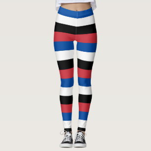 South Korea National Flag Colours Horizontal Strip Leggings