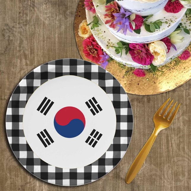 South Korea Plate, buffalo plaid & Korean Flag Paper Plate (Creator Uploaded)