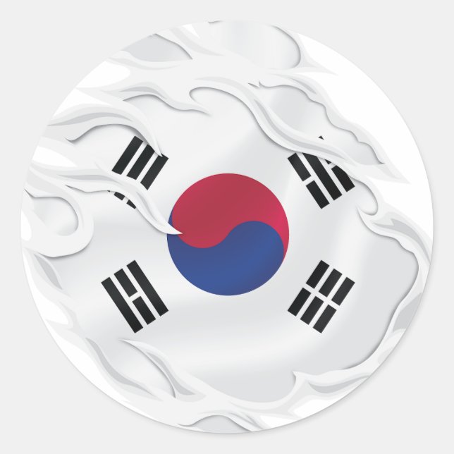South Korea Ripped Flag Classic Round Sticker (Front)