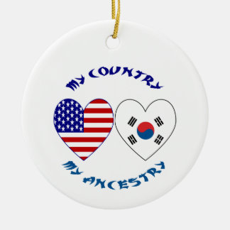 South Korea USA Heart Flag Heritage Ceramic Ornament