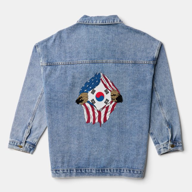 South Korea, USA, Korean roots flag Premium  Denim Jacket (Back)
