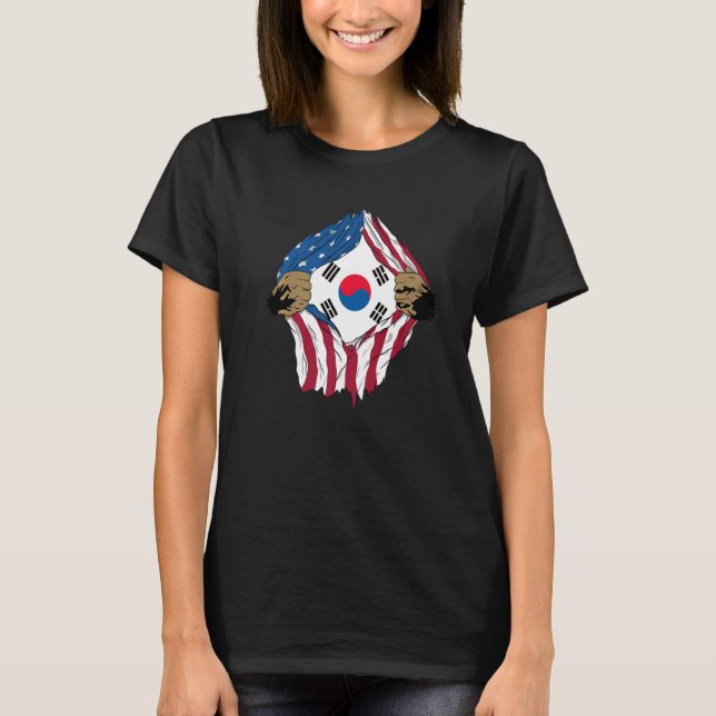 South Korea, USA, Korean roots flag Premium T-Shirt (Front)