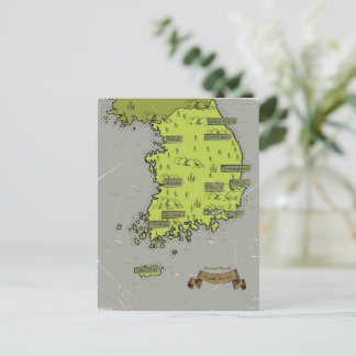 South Korea vintage style map Announcement Postcard