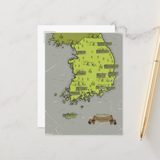South Korea vintage style map Announcement Postcard