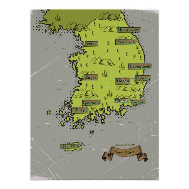 South Korea vintage style map Poster (Front)