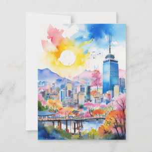 South Korea Watercolor Art Travel Postcard