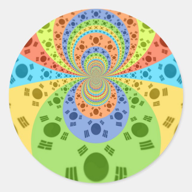 South Korean Flag Inspired Abstract Art Print Classic Round Sticker (Front)