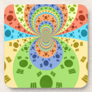 South Korean Flag Inspired Abstract Art Print Coaster