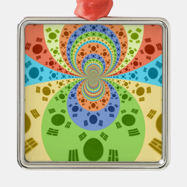 South Korean Flag Inspired Abstract Art Print Metal Ornament (Front)