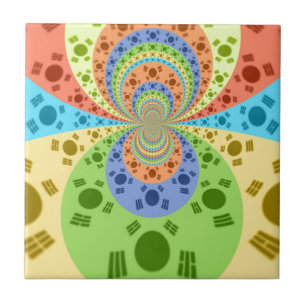 South Korean Flag Inspired Abstract Art Print Tile