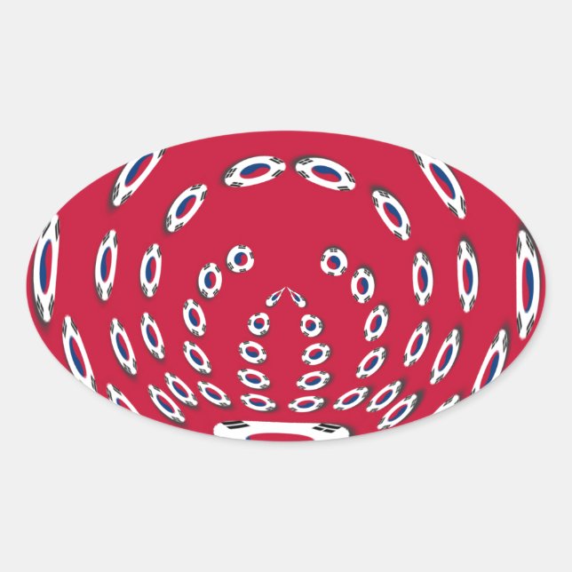 South Korean Flag Polka Dots: A Floral Twist Oval Sticker (Front)