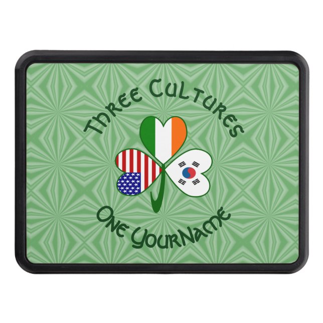 South Korean Irish American Flag Shamrock Personal Trailer Hitch Cover (Front)