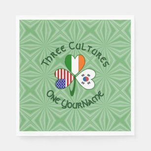 South Korean Irish USA Flags Shamrock Personalized Napkin
