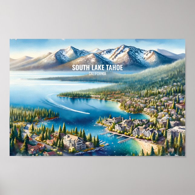 South Lake Tahoe Travel Places watercolor Poster (Front)