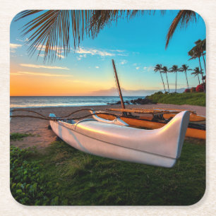 South Maui Beach at Sunset Maui, Hawaii Square Paper Coaster
