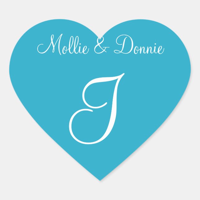 South Pacific Blue Custom Letter Weddings Heart Sticker (Front)
