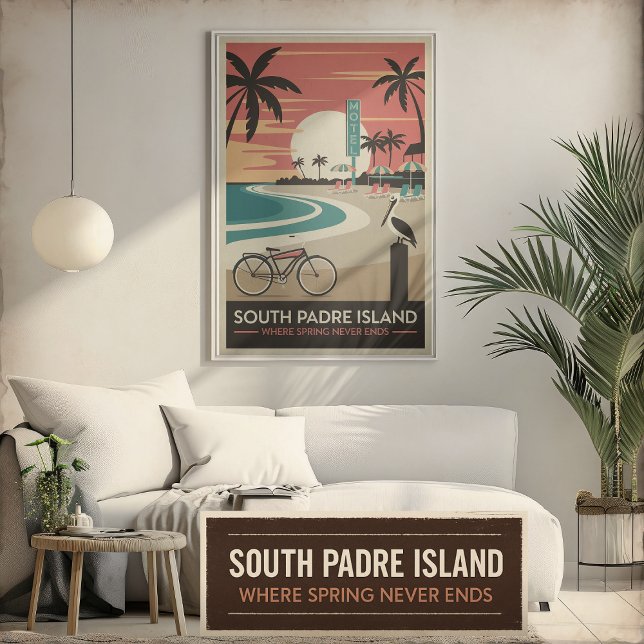 South Padre Island - Affiche côtière rétro (Créateur téléchargé)