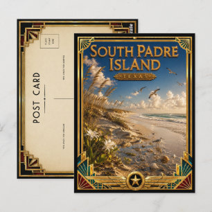 South Padre Island Texas Vintage Art Deco Golden Postcard