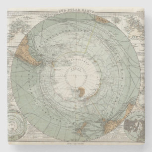 South Polar Region Map Stone Coaster