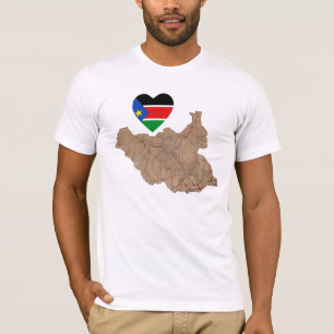 South Sudan Flag Heart and Map T-Shirt