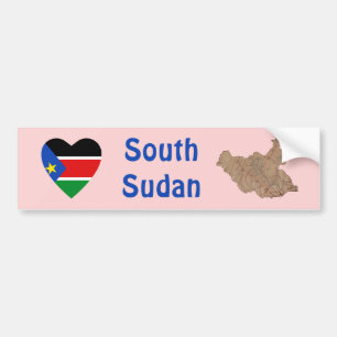 South Sudan Flag Heart + Map Bumper Sticker