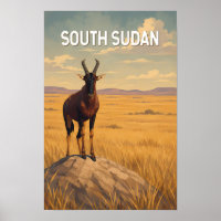 South Sudan Illustration Travel Art Vintage
